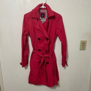 Gap Womens Pink Double Breasted Trench Coat Belted Lightweight‎ Jacket Small